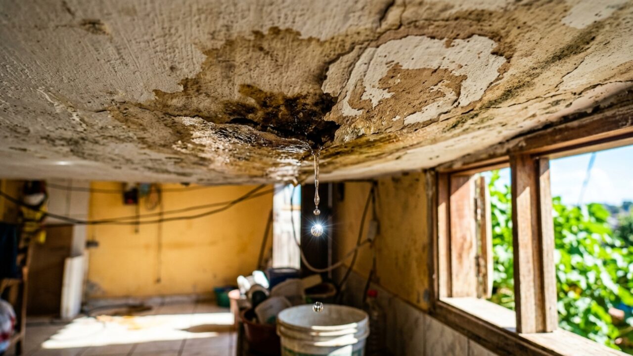 Família contrata telhadista para acabar com goteira antiga e percebe na chuva seguinte que água apenas mudou de lugar dentro da casa