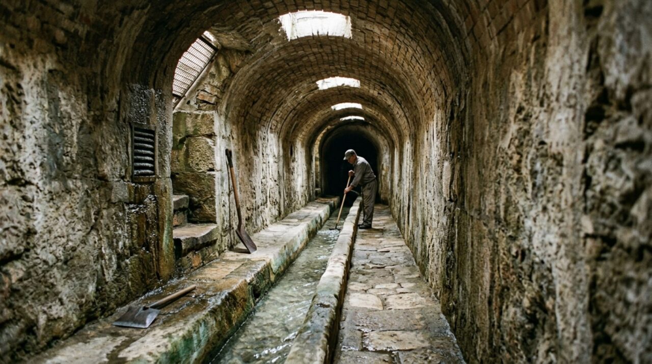 As galerias subterrâneas permitiam conduzir e inspecionar a água ao longo da rede de abastecimento