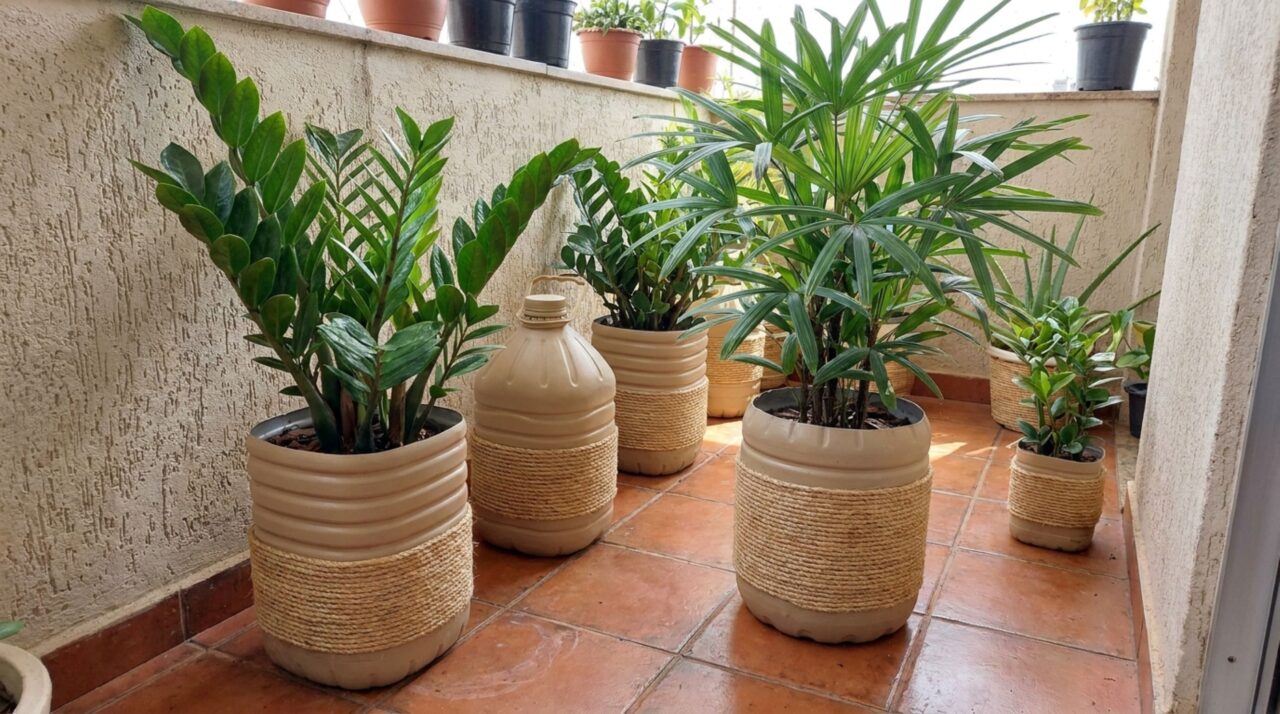 Como eu transformei garrafões de água em vasos grandes com aparência de cachepôs de decoração