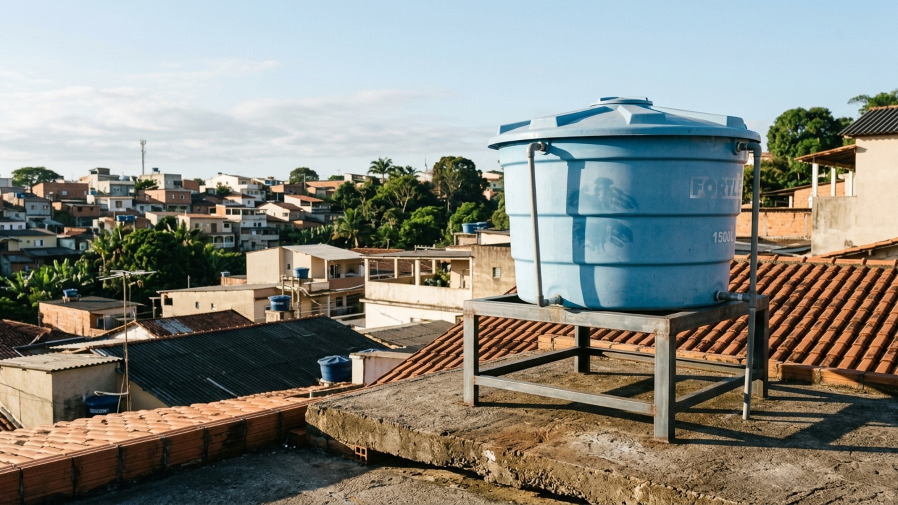 Morador instala caixa-d’água maior para não ficar sem abastecimento e descobre que aumentar de 500 para 1.500 litros também muda a carga que a laje precisa suportar