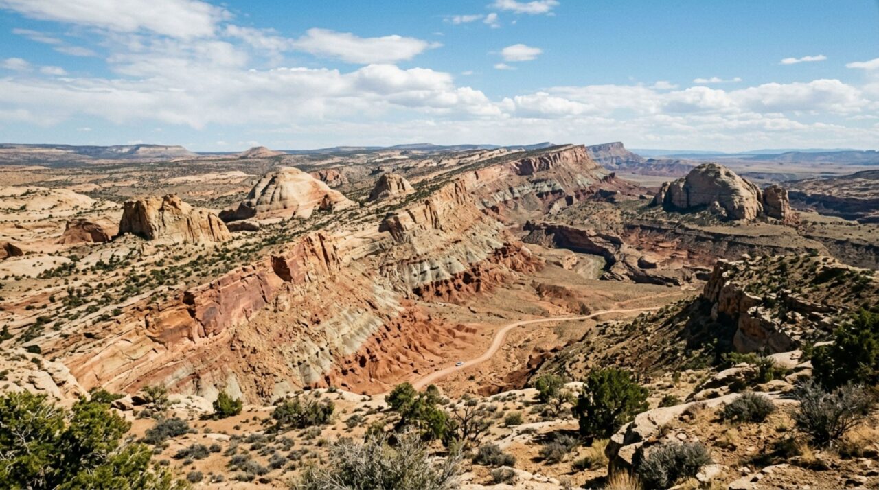 Uma dobra de rocha atravessa 161 quilômetros de Utah e expõe quase 3 mil metros de camadas que nasceram em desertos, rios e pântanos muito antes das montanhas atuais