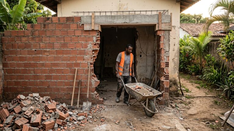 Casal passa fim de semana fora, ao voltar, descobre que vizinho abriu passagem no muro lateral para levar materiais à obra e exige fechamento da estrutura
