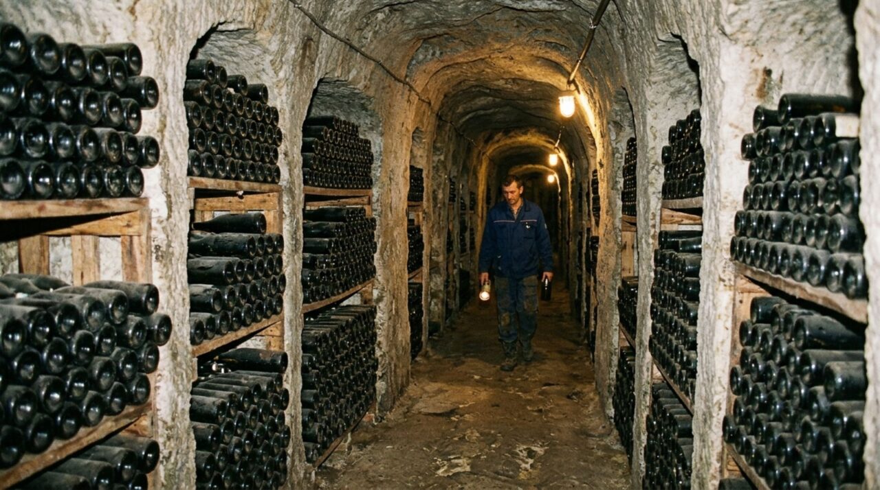 As condições subterrâneas favorecem a conservação e a maturação dos vinhos