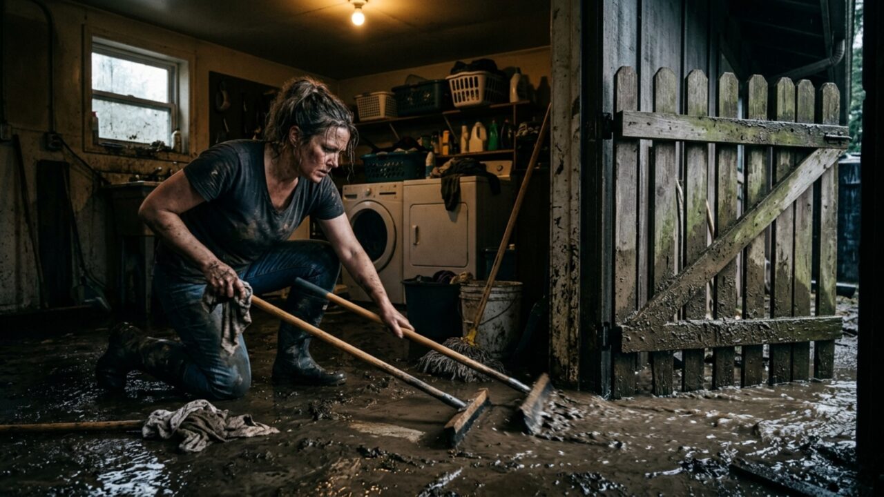 Na primeira chuva depois que vizinho concretiza o quintal, água invade a lavanderia da casa ao lado e o novo caimento do piso vira motivo de discussão