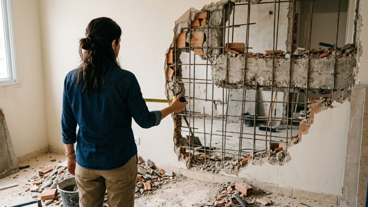 Uma reforma para ampliar a sala revela que a parede considerada apenas divisória também segura