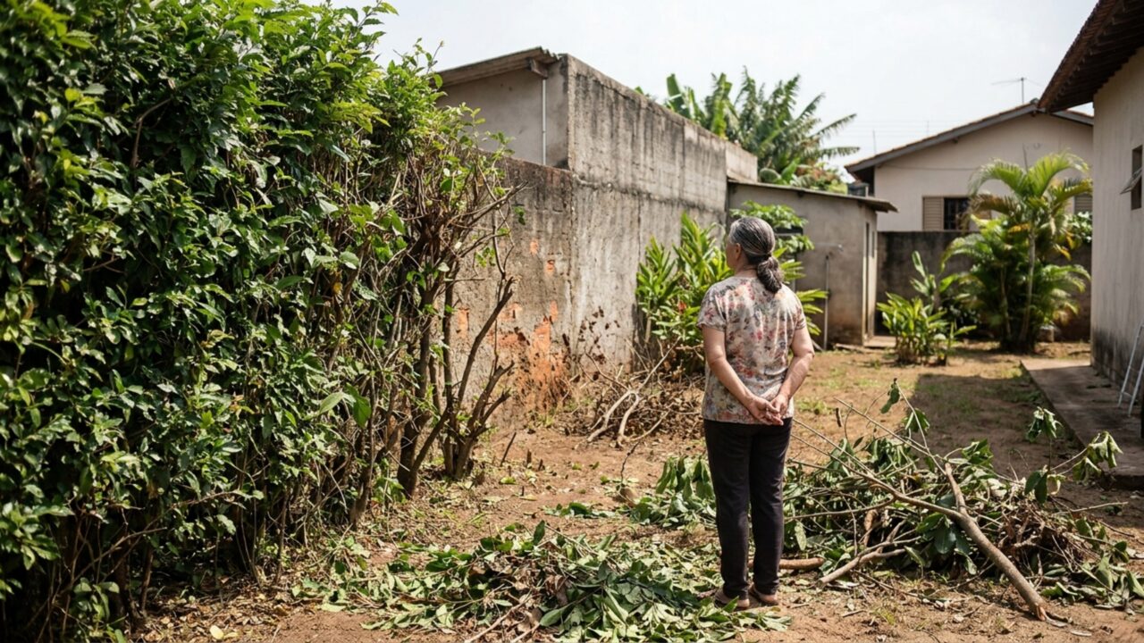 Depois de 12 anos cuidando da mesma cerca-viva, aposentada volta do mercado e encontra metade das plantas cortadas porque vizinho queria pintar o muro