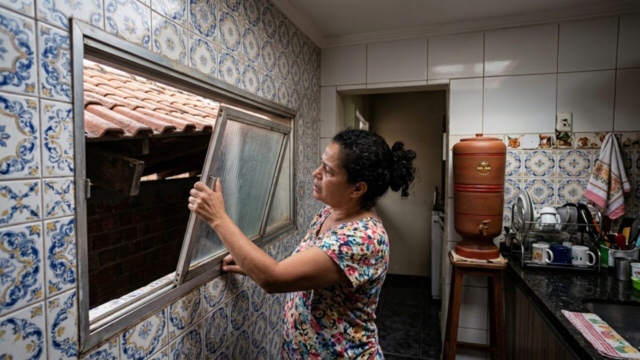 Casal troca telhado da garagem e novas telhas cobrem parte da janela utilizada pela vizinha havia quase duas décadas
