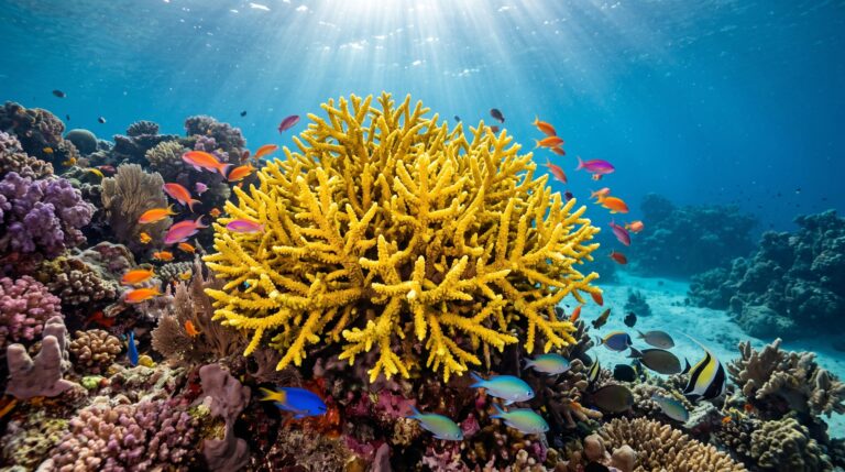 Um coral amarelo de mais de um metro surgiu entre milhares de estrelas-do-mar e era tão diferente que precisou ganhar uma família própria