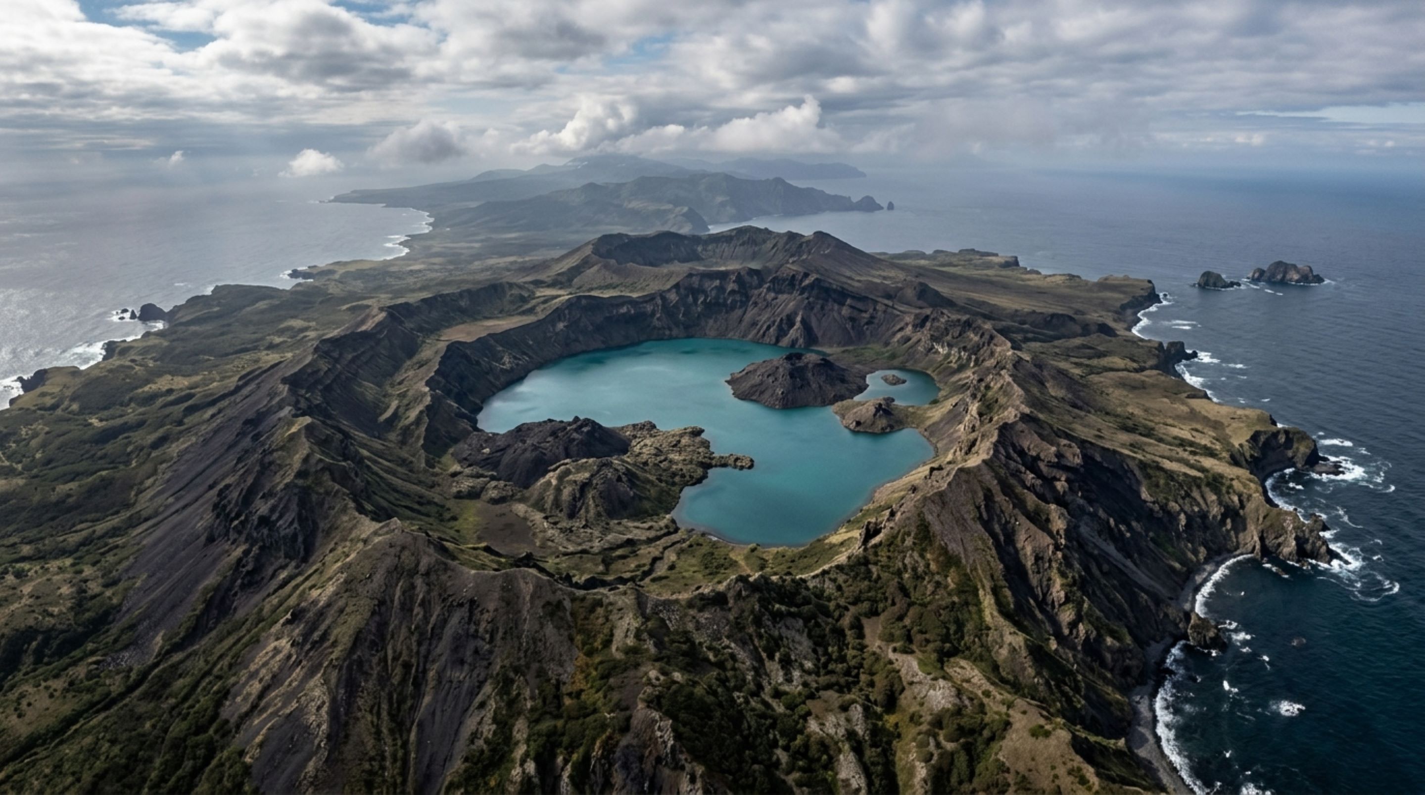 Três crateras aparecem encaixadas uma dentro da outra numa ilha remota e cientistas ligaram o vulcão a uma erupção que escureceu o céu no século XIX