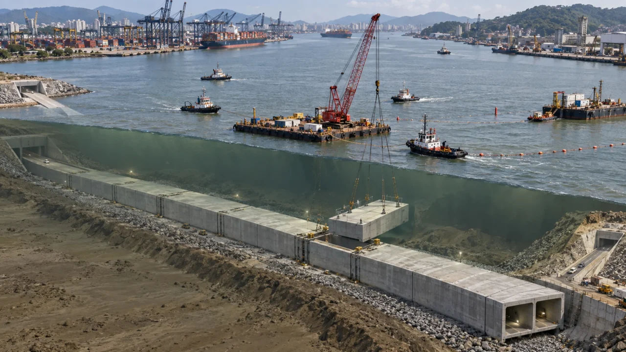 Megaprojeto brasileiro de R$ 6,8 bilhões: primeiro túnel imerso da América Latina será instalado no leito do canal entre Santos e Guarujá