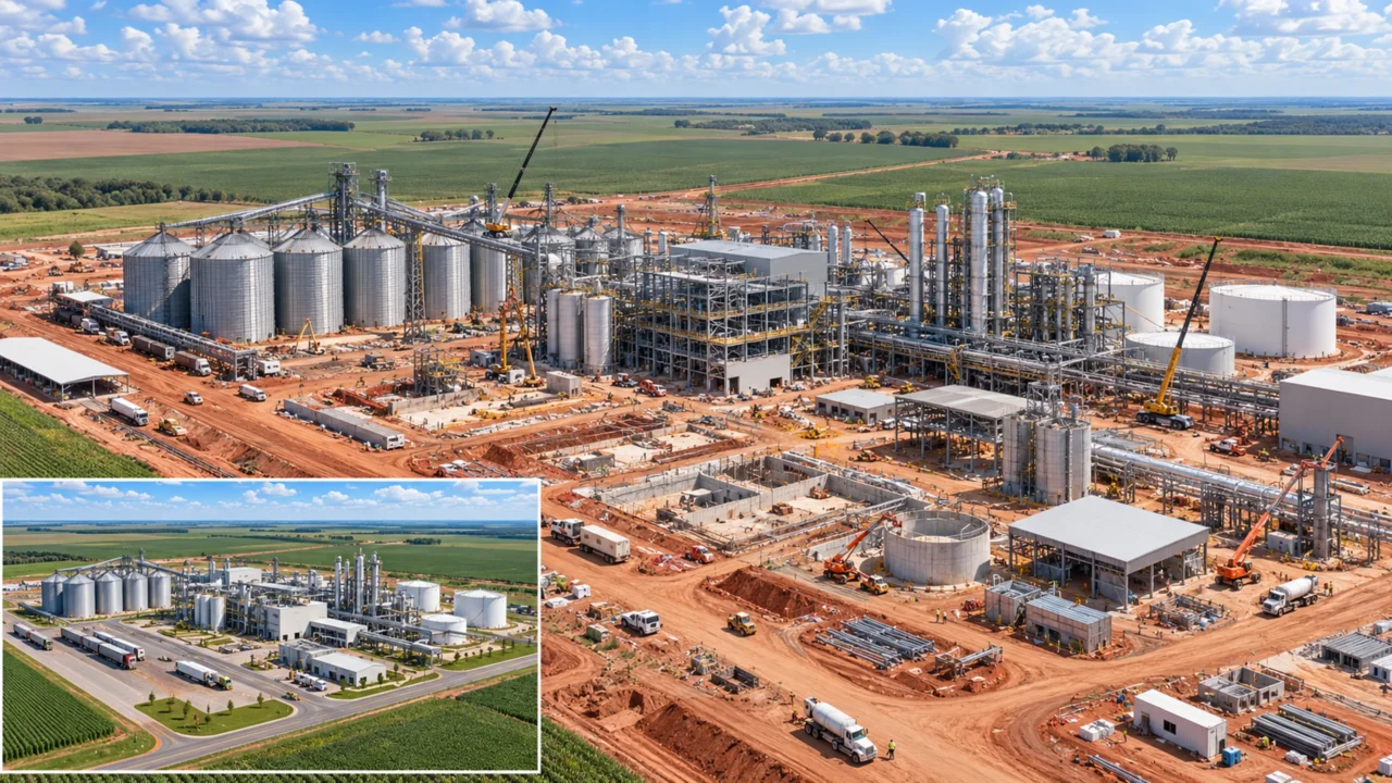 Megaobra de R$ 2,07 bilhões avança no interior do Brasil para transformar 1,3 milhão de toneladas de milho por ano em até 580 milhões de litros de etanol