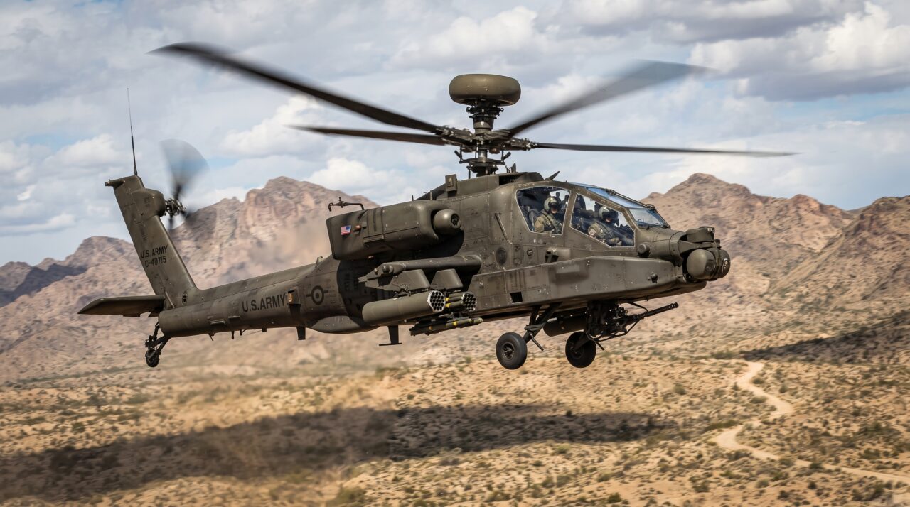 A história, evolução e poder de fogo letal do helicóptero AH-64 Apache.
