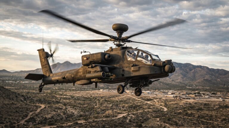 A história, evolução e poder de fogo letal do helicóptero AH-64 Apache.