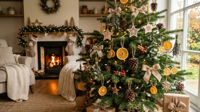 Adeus aos enfeites de plástico A tendência da decoração de Natal de 2026 aposta em materiais naturais para transformar a árvore