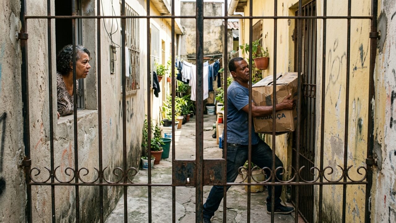 Vizinho fecha uma antiga passagem com portão de ferro para aumentar a segurança e família ao lado percebe que perdeu o caminho usado para retirar lixo e materiais grandes