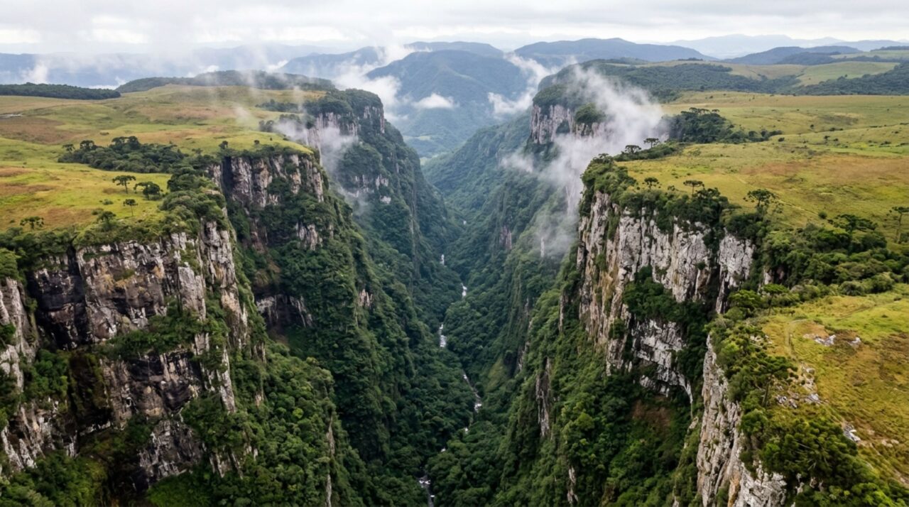 Um cânion de 5,8 km corta o Sul do Brasil com paredões que chegam a 720 metros de profundidade e trilhas que passam quase na borda