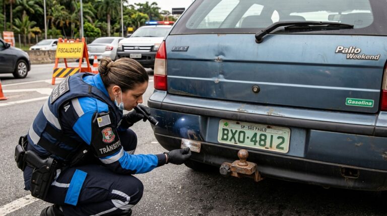 Casal compra um carro usado com engate já instalado, acredita que o acessório está regular, ao ser parado em uma blitz, agente explica que precisa conferir sua compatibilidade antes do acessório ser utilizado