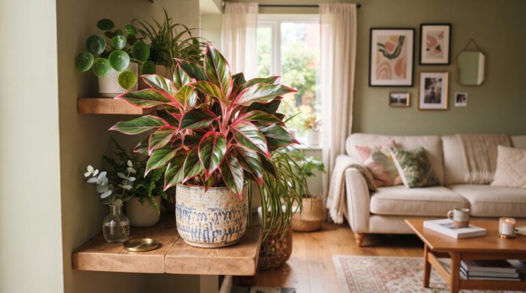Cuidados e adubação para cultivar aglaonema com folhas na cor rosa neon.