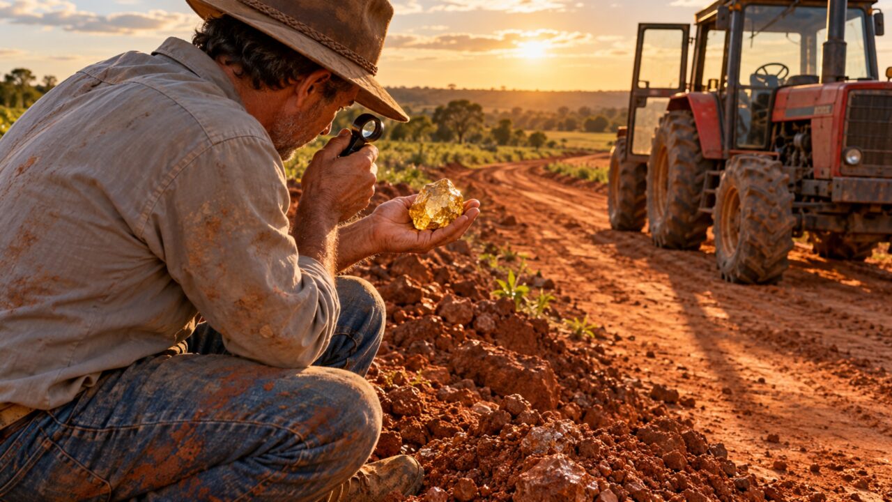Agricultor encontra pedras com sinais de ouro em sua propriedade de 80 hectares e descobre que ser dono da fazenda não significa ser dono das riquezas escondidas debaixo dela
