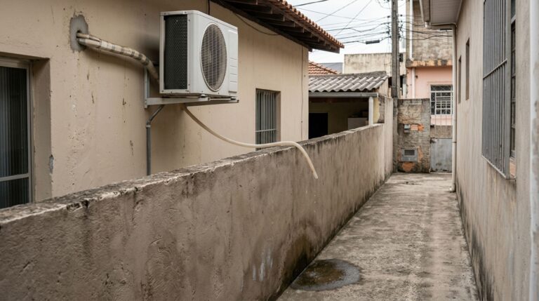 Dreno de ar-condicionado direcionado ao imóvel vizinho pode manter o piso molhado durante horas de funcionamento