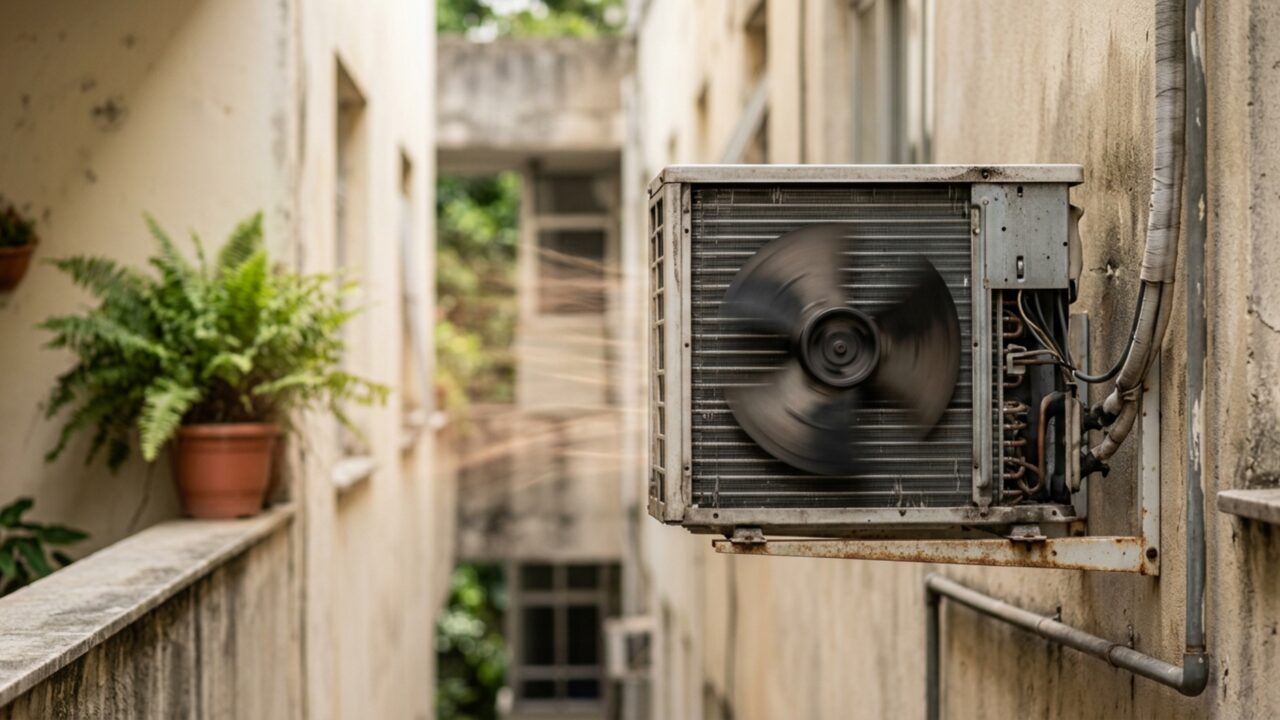 Depois de instalar um aparelho de ar-condicionado mais potente, proprietário começa a receber reclamações porque o ar quente da condensadora atinge diretamente a varanda vizinha