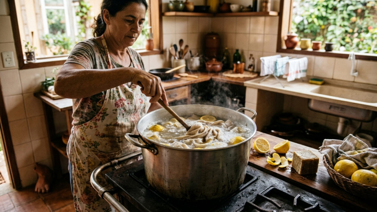 Alejandra Docampo, criadora de conteúdo especializada em limpeza doméstica Nem pense em colocar panos de prato sujos na máquina de lavar; é melhor fervê-los em suco de limão e sabão natural”