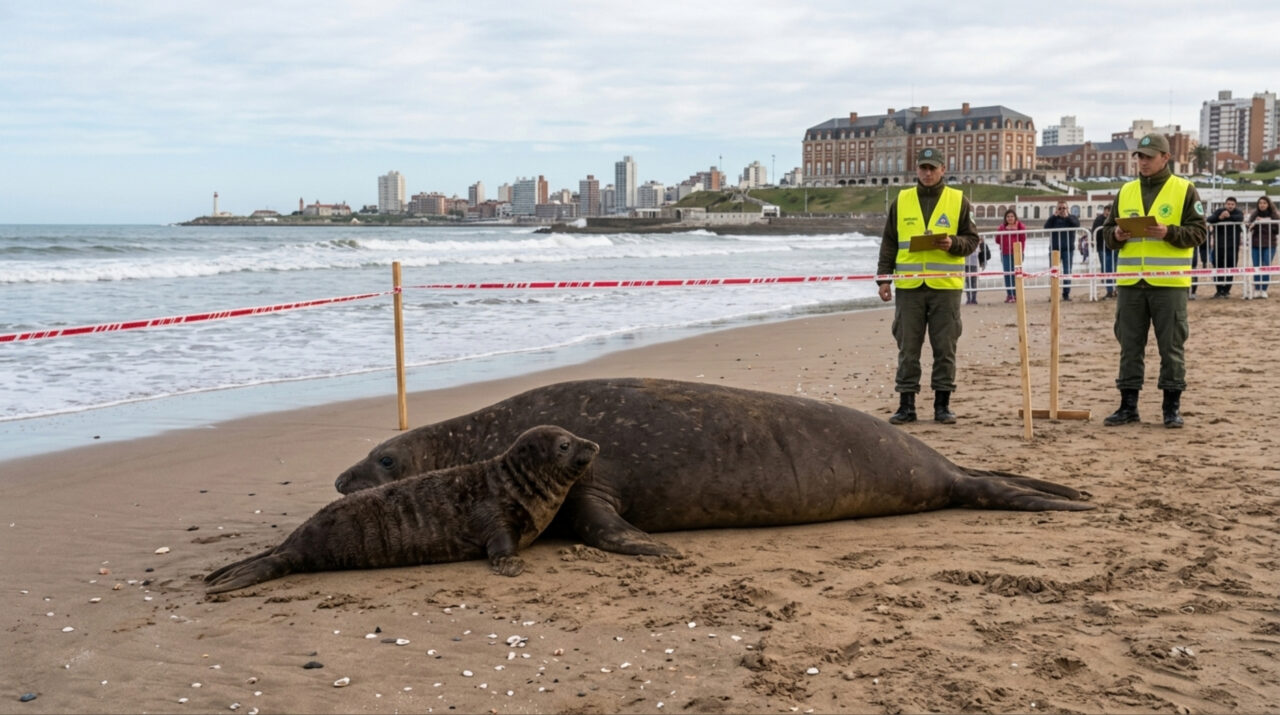 Alfredito, o filhote de elefante-marinho que nasceu e cresce em uma praia da Argentina, sob a custódia de sua mãe e do município