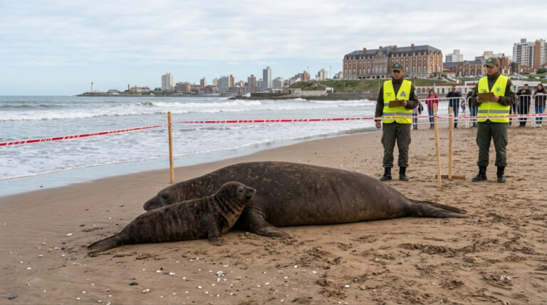 Alfredito, o filhote de elefante-marinho que nasceu e cresce em uma praia da Argentina, sob a custódia de sua mãe e do município