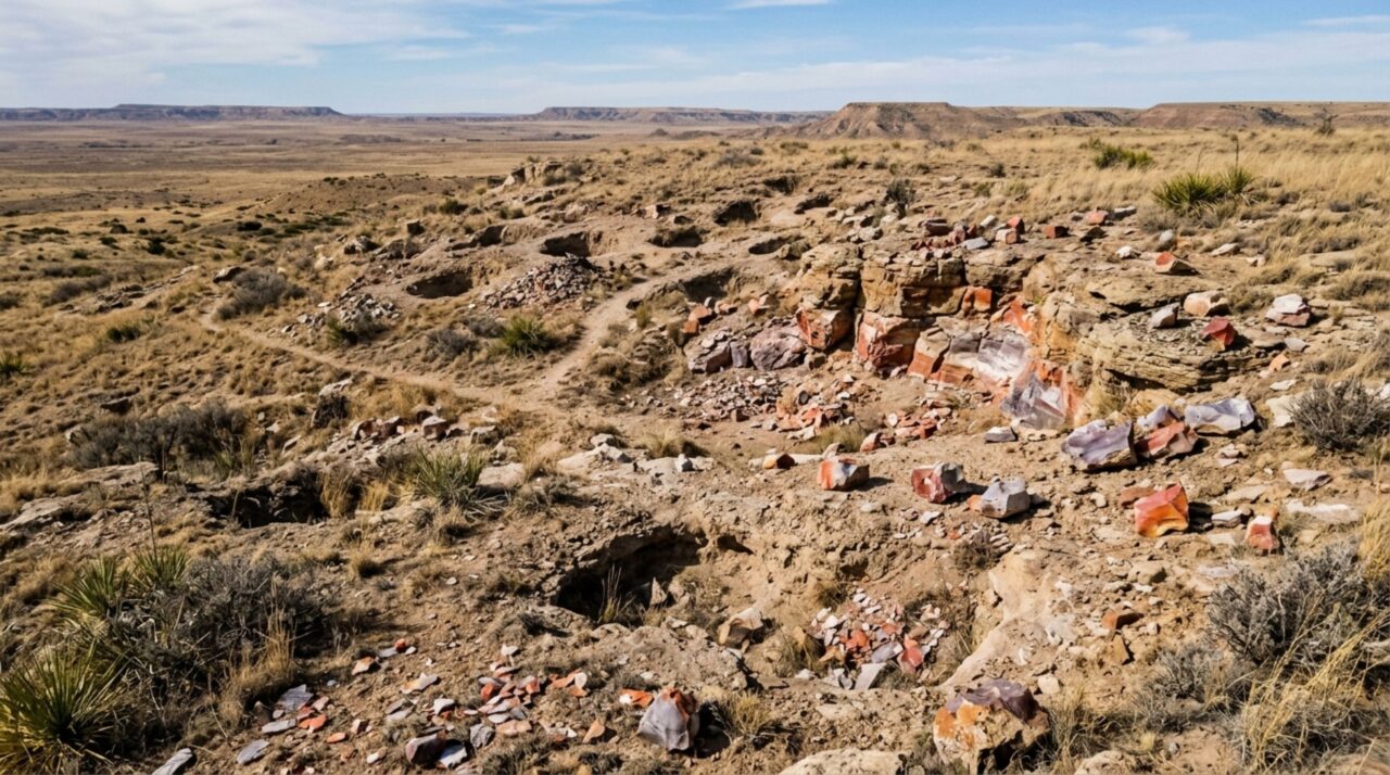 Uma pedra colorida virou ferramenta e cruzou planícies por séculos e pedreiras do Texas guardam 13 mil anos de extração humana