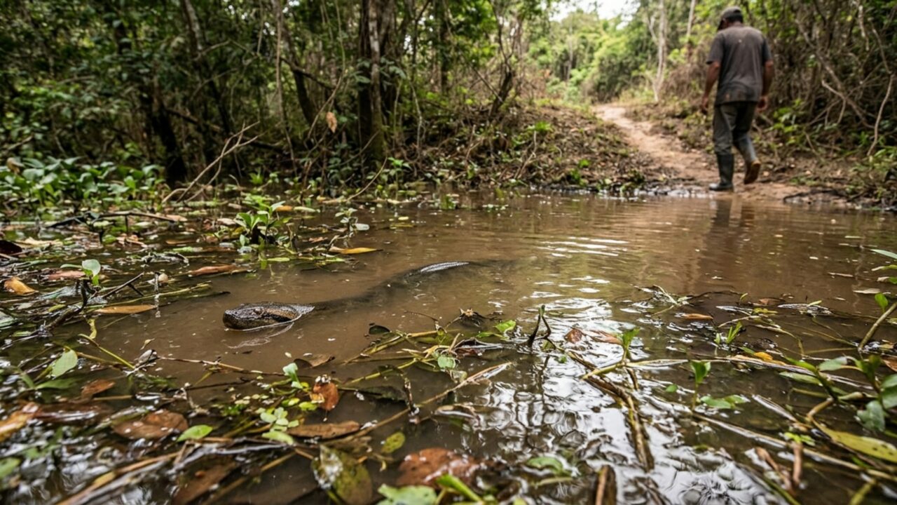 A regra de ouro ao encontrar uma cobra, especialmente uma sucuri, é manter distância e entender como ela reage antes de qualquer aproximação