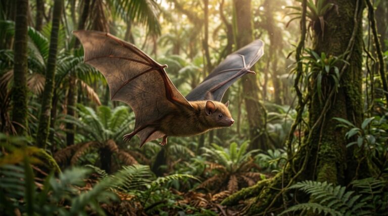 Reconstrução hipotética de um morcego primitivo em florestas europeias, região apontada como possível origem do grupo há cerca de 65 milhões de anos