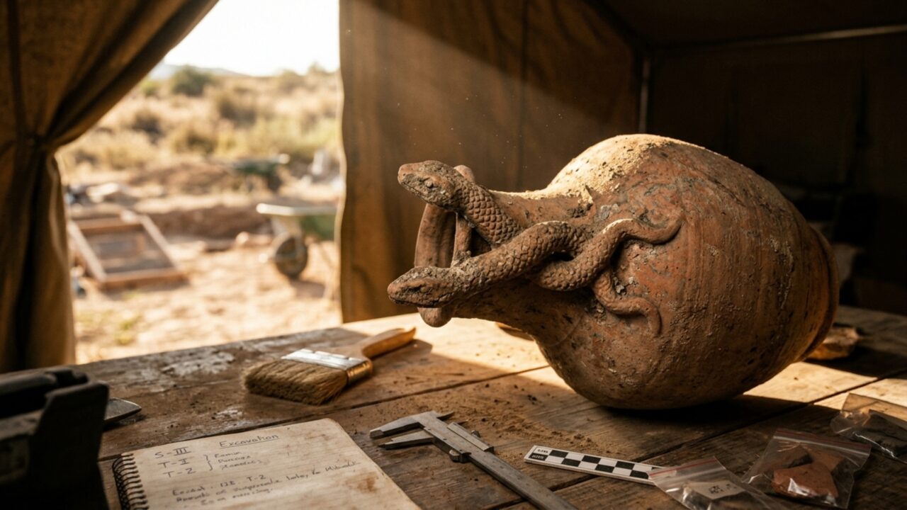 Um vaso com serpente de duas cabeças apareceu numa vila romana da Espanha e levou pesquisadores a um culto vindo do outro lado do Mediterrâneo