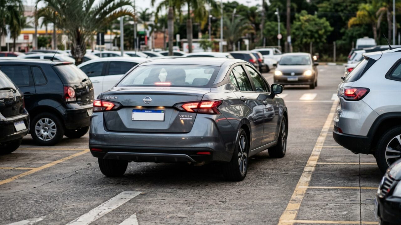 Ao sair de uma vaga de ré, este sedã compacto consegue avisar sobre carros que se aproximam lateralmente, além de monitorar veículos escondidos nos pontos cegos