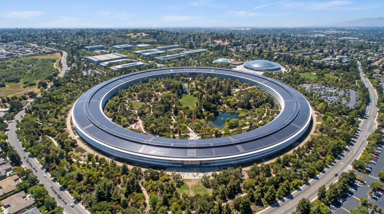 Arquitetura e engenharia do Apple Park e sua tecnologia contra terremotos.