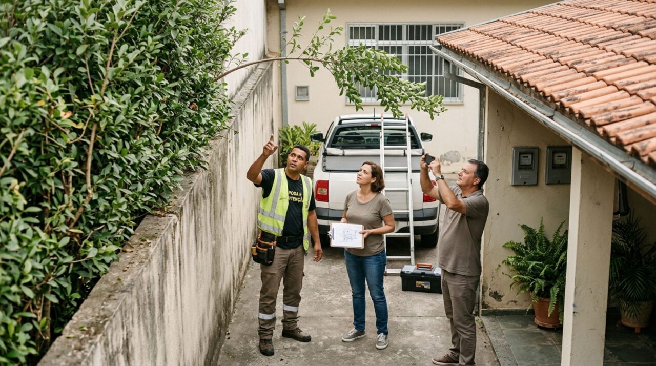 Família instala uma cerca viva alta para impedir a visão da rua e vizinha percebe que as plantas começam a avançar sobre o telhado da sua garagem