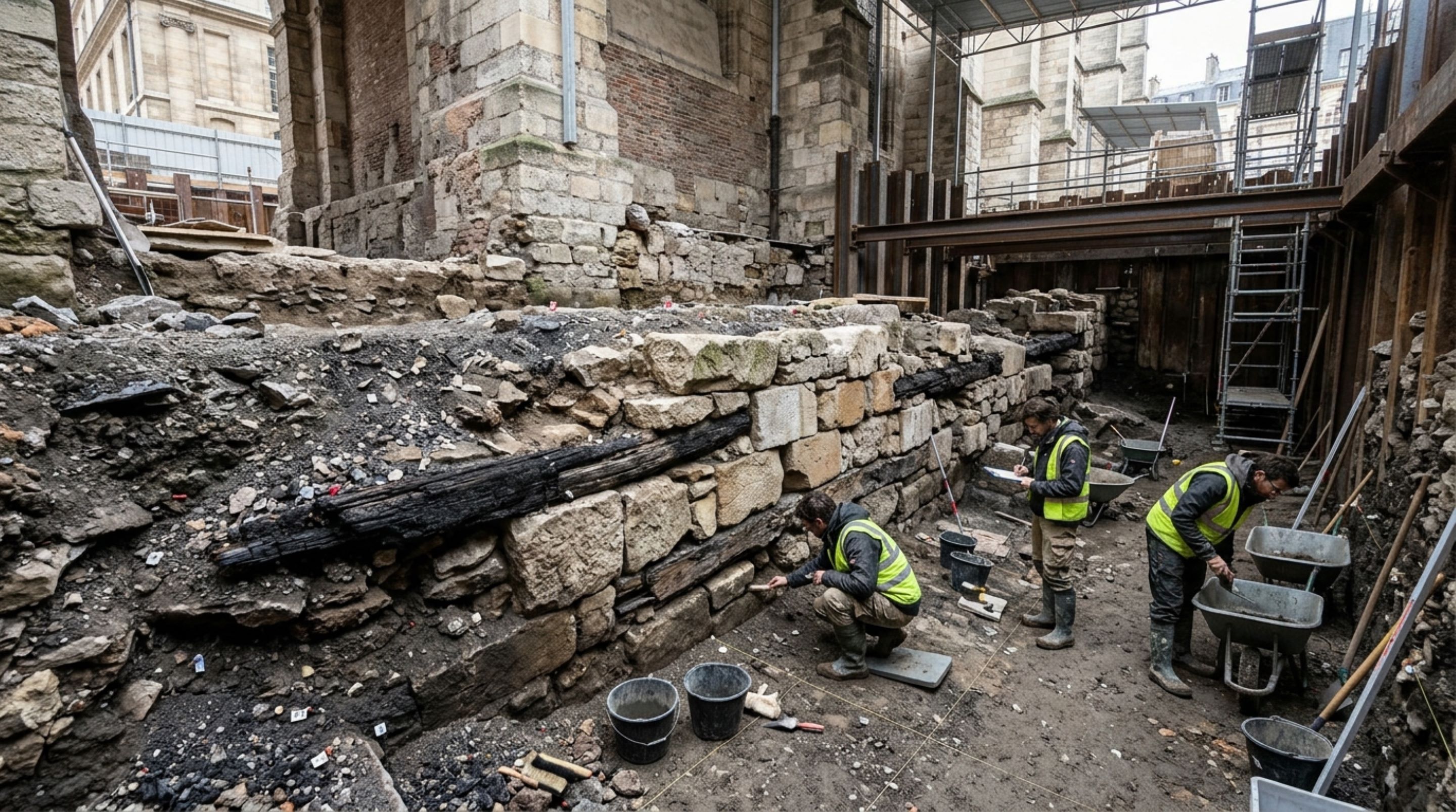 Uma parede queimada apareceu sob o coração de Paris e pode empurrar a história da cidade para antes da ocupação romana