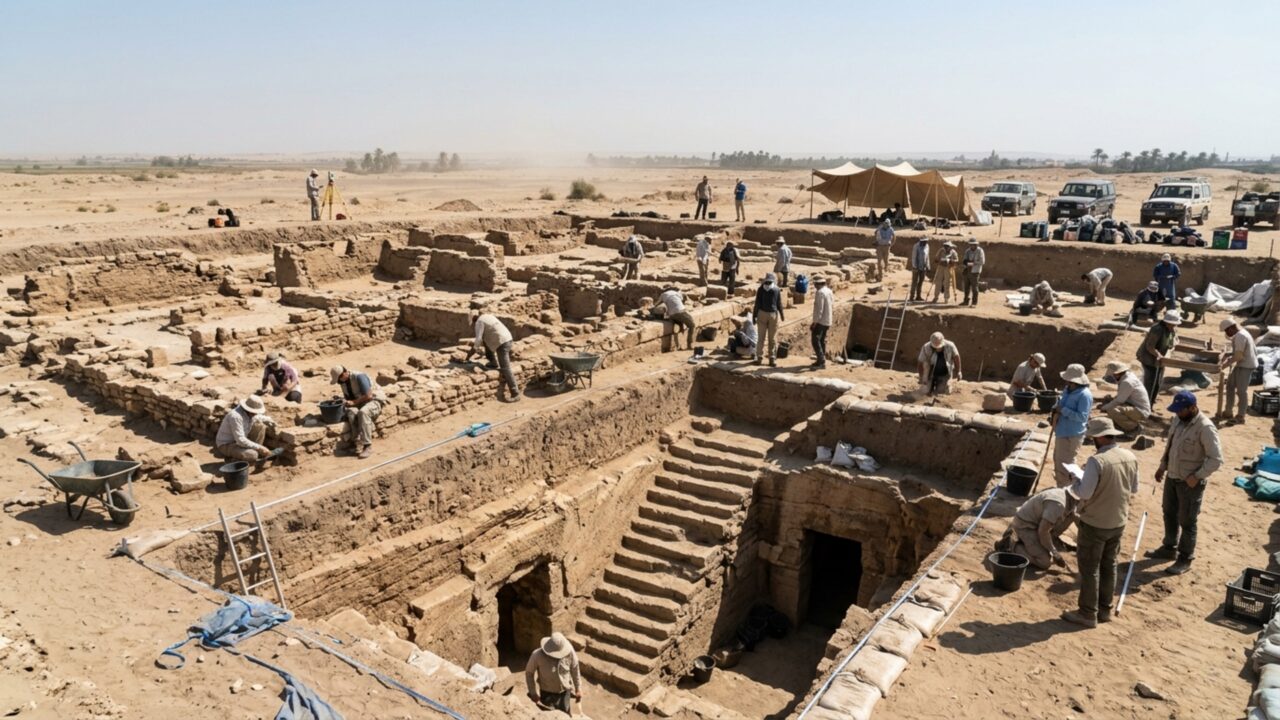 Sob um acampamento romano no delta do Nilo apareceram tumbas escavadas na rocha onde o solo quase nunca preserva esse tipo de construção