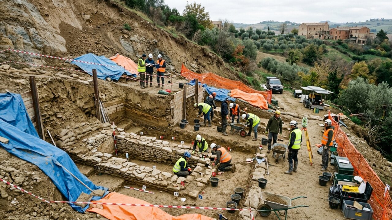 A chuva derrubou parte de uma encosta na Itália e expôs uma sepultura de 2.600 anos que ninguém sabia estar ali