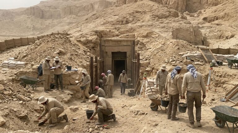 Obra para conter enchentes revelou uma sepultura egípcia desconhecida perto de Luxor