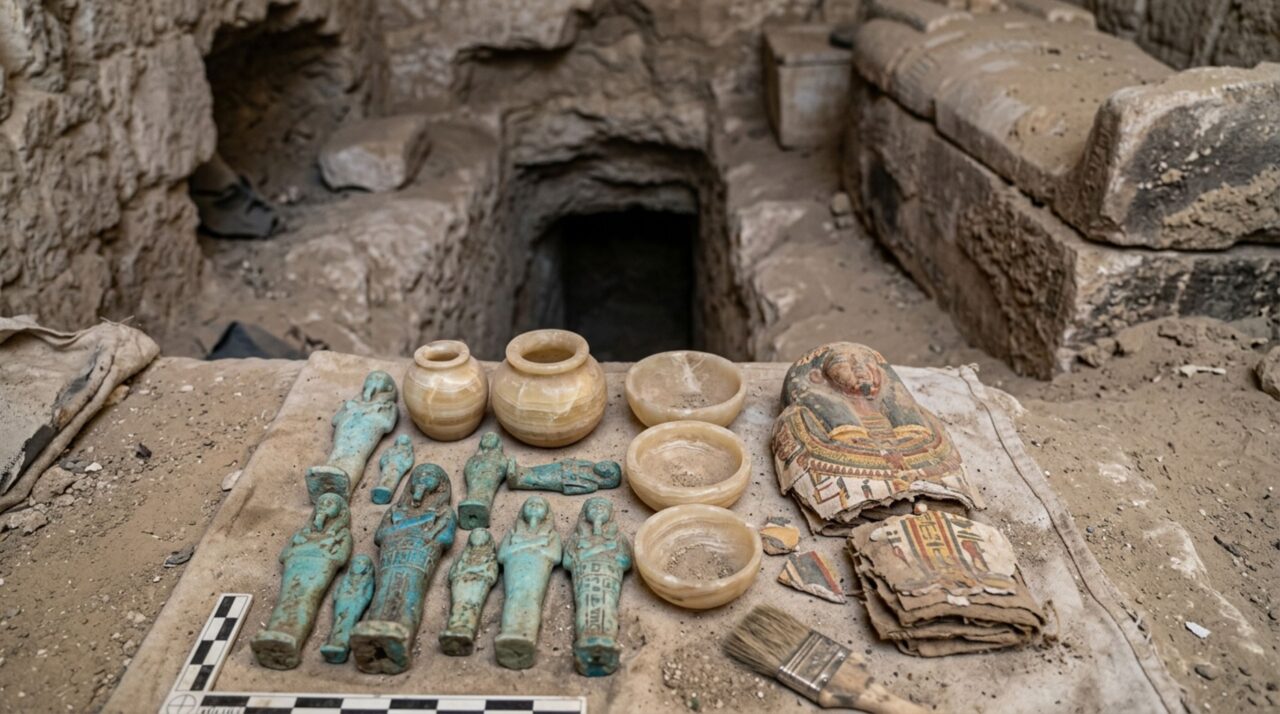 Mais de cem estatuetas funerárias e três sarcófagos lacrados foram identificados nas escavações de Saqqara