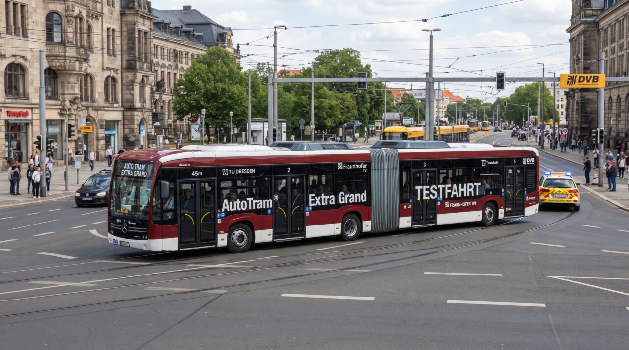 Medindo mais de 30 metros de comprimento em três seções articuladas, este superônibus tem capacidade para 256 passageiros e conta com um avançado sistema de direção computadorizada para manobras em esquinas