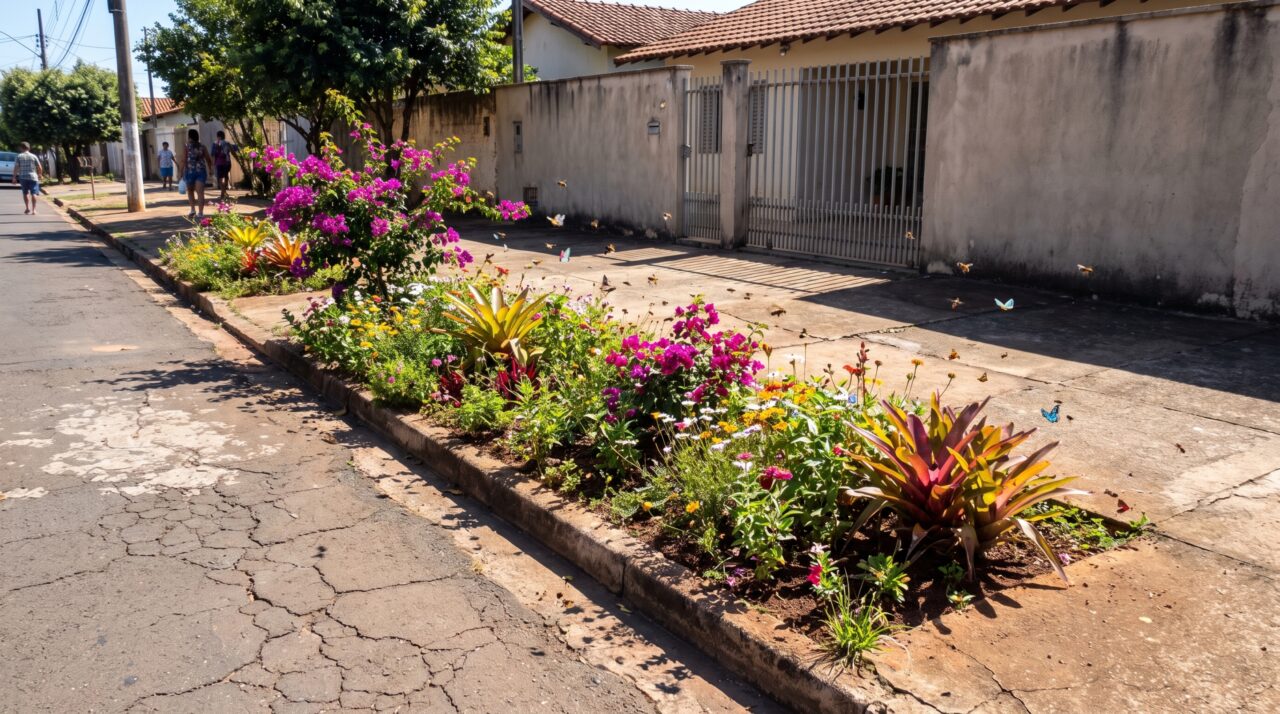 Um jardim plantado na faixa entre calçada e rua multiplicou por sete os insetos e praticamente dobrou o número de espécies encontradas ali