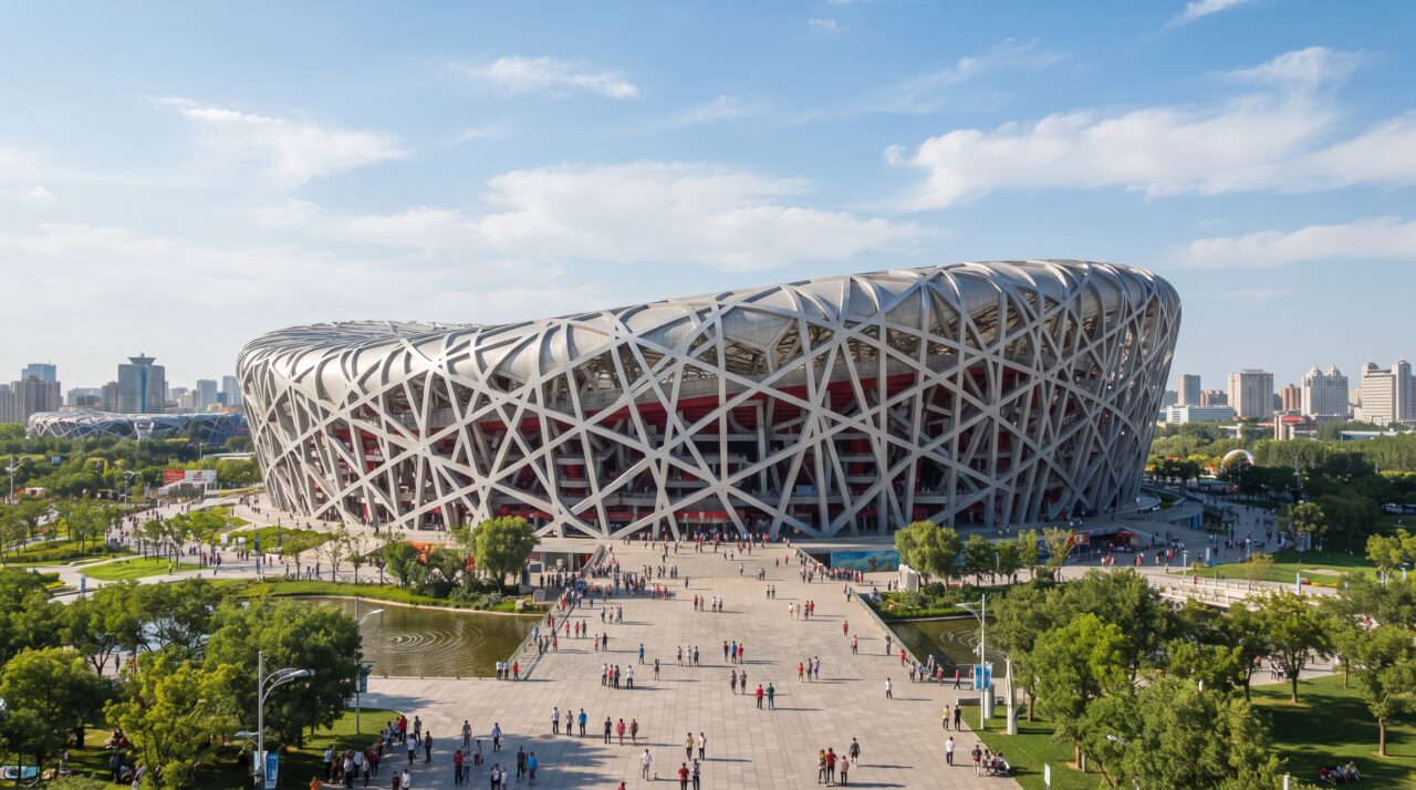 Construído com 42 mil toneladas de aço entrelaçado, o estádio monumental de 91 mil lugares desafiou a arquitetura moderna com seu formato orgânico e estrutura autossustentável à prova de abalos sísmicos.
