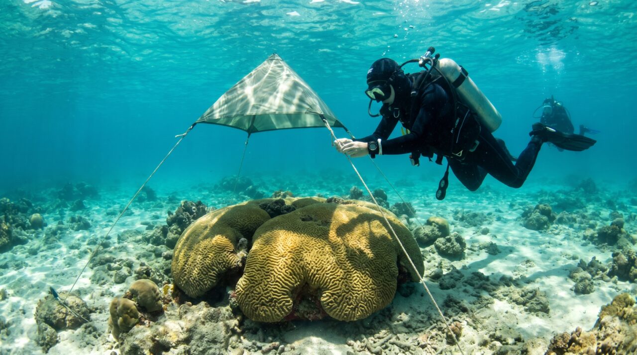 Guarda-sóis subaquáticos reduziram o branqueamento de corais durante o verão mais quente das Florida Keys, mostra teste real no oceano
