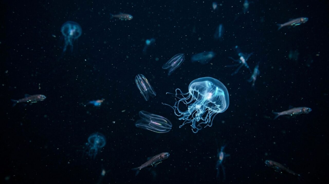 Fotóforos luminosos ajudam peixes mesopelágicos a camuflar sua silhueta contra a luz residual da superfície