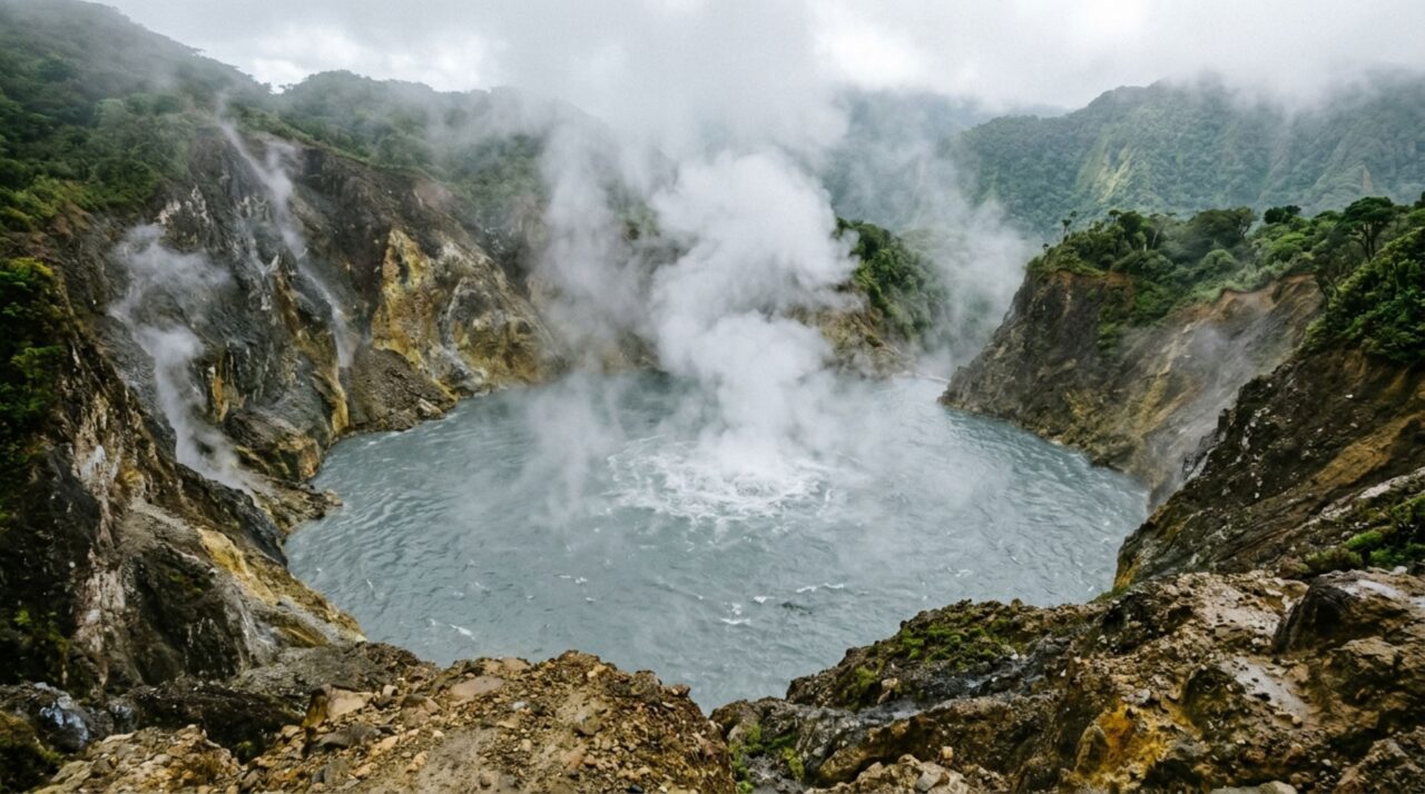 Um lago cinza ferve no meio da floresta e às vezes quase desaparece: o fenômeno de Dominica muda sem aviso aparente