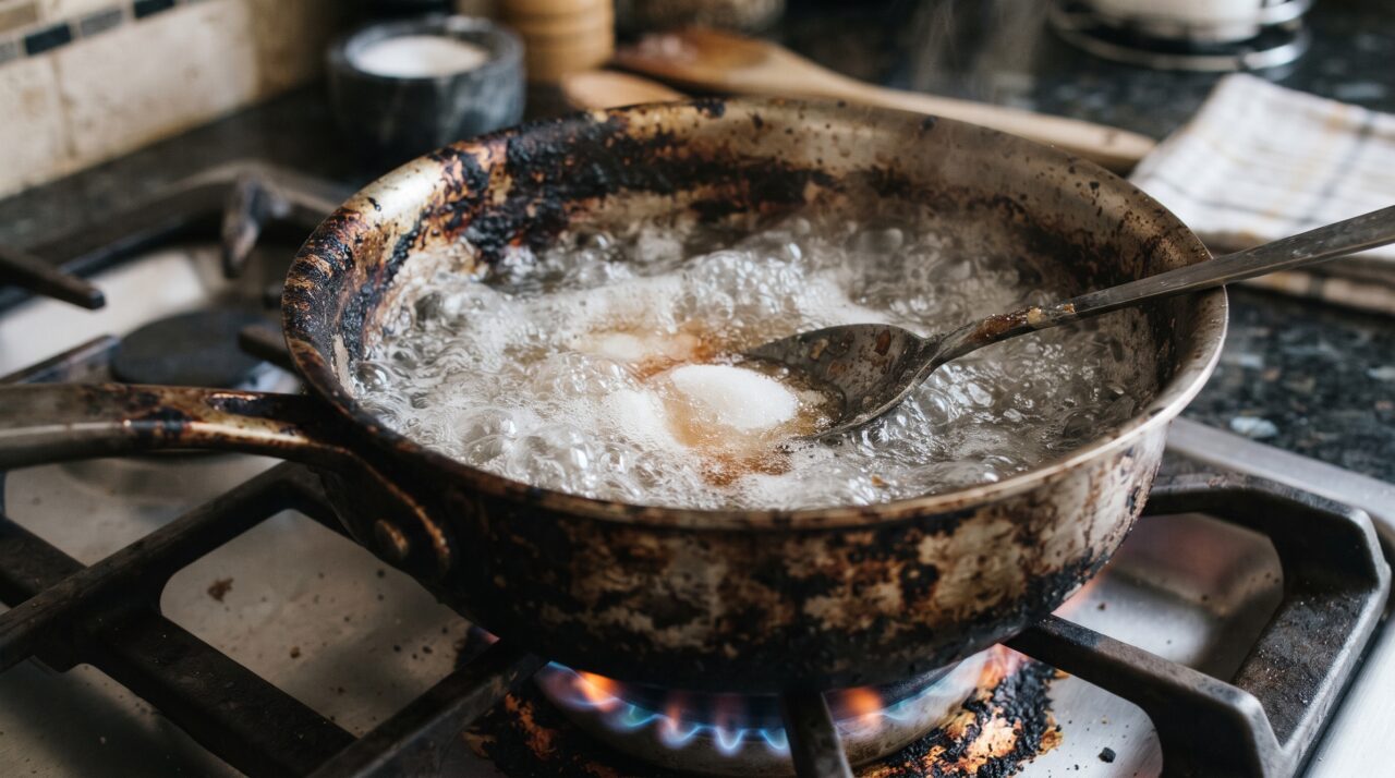 Como limpar panela queimada com açúcar e água fervendo