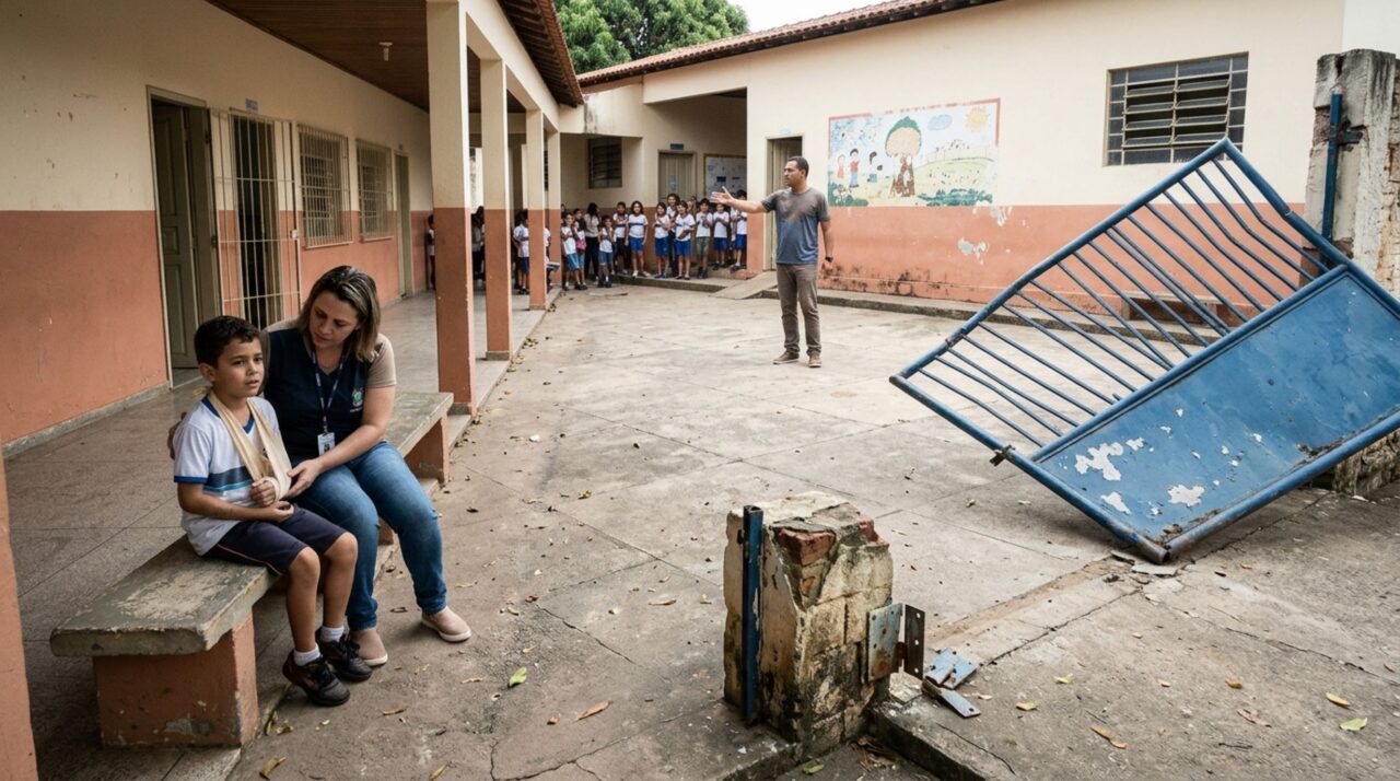 Mãe deixa o filho de 7 anos em uma escola municipal para trabalhar, recebe uma ligação informando que ele se machucou após a queda de um portão e procura indenização pelas lesões sofridas dentro da unidade de ensino