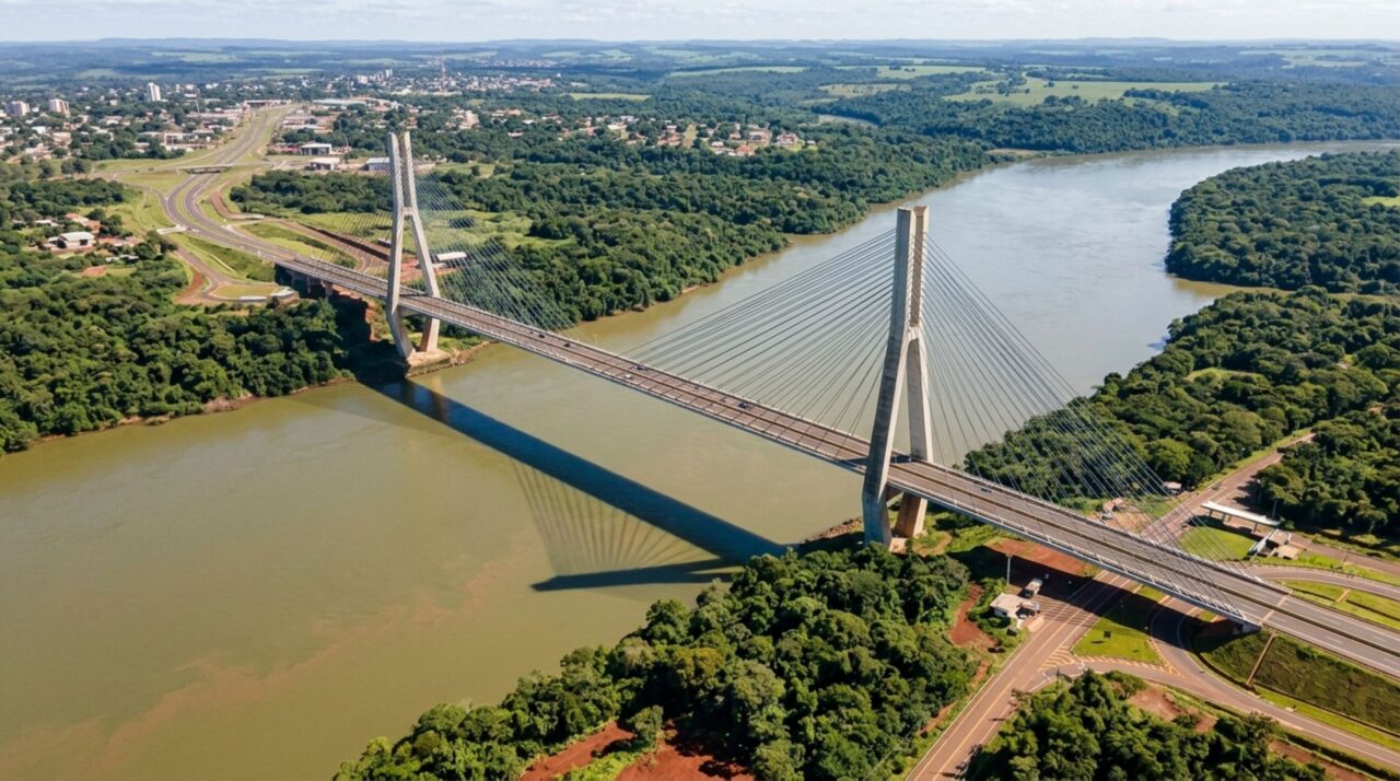 Ponte de 760 metros entre Brasil e Paraguai tem um vão livre de 470 metros e cria uma nova rota para tirar caminhões de áreas urbanas da fronteira