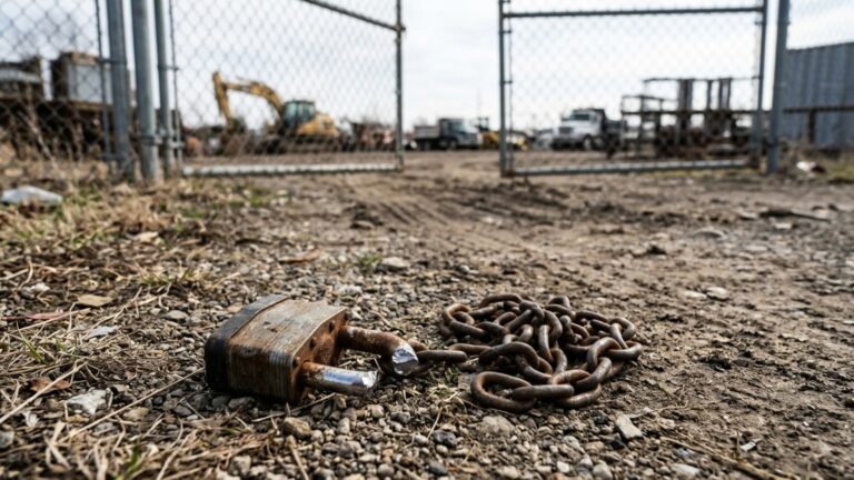 Morador chega ao terreno que mantém fechado e encontra máquinas estacionadas depois que uma equipe remove o cadeado para usar o espaço durante uma obra na mesma rua
